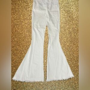Newbury Kustom Jeans Womens White Medium Denim Flare Bell Bottom Frayed (0267)